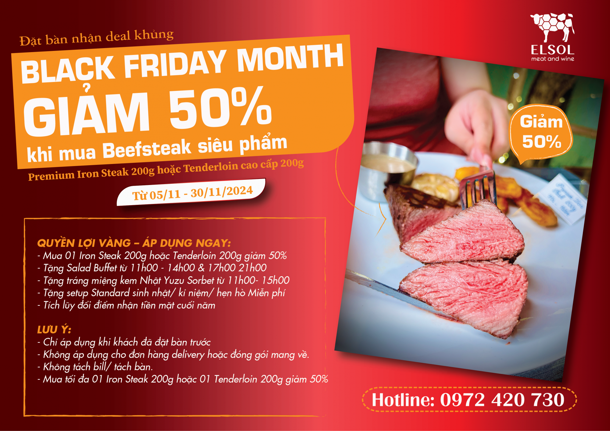 BACK FRIDAY MONTH GIẢM 50% KHI MUA BEEFSTEAK SIÊU PHẨM